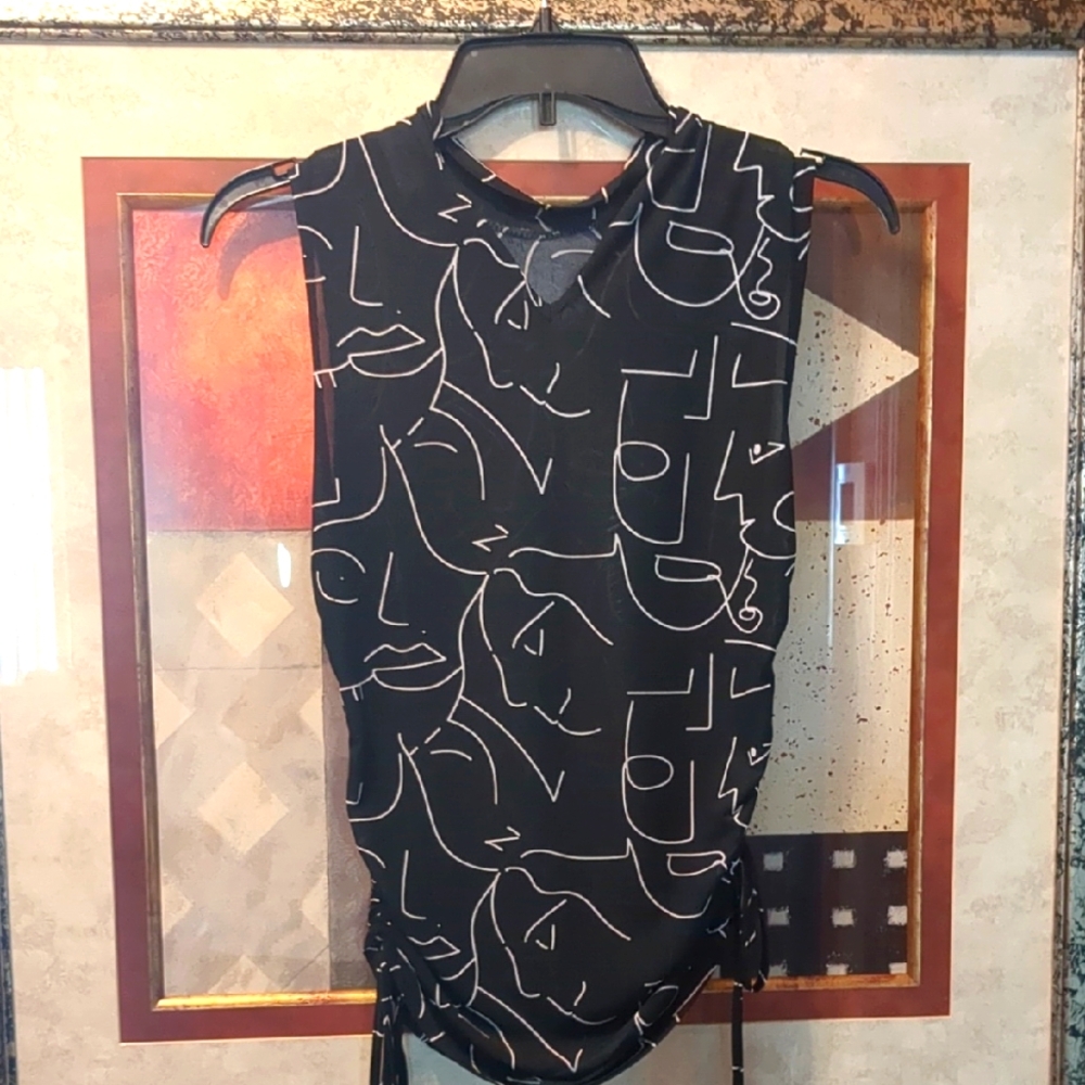 Abstract Face Print Black Top